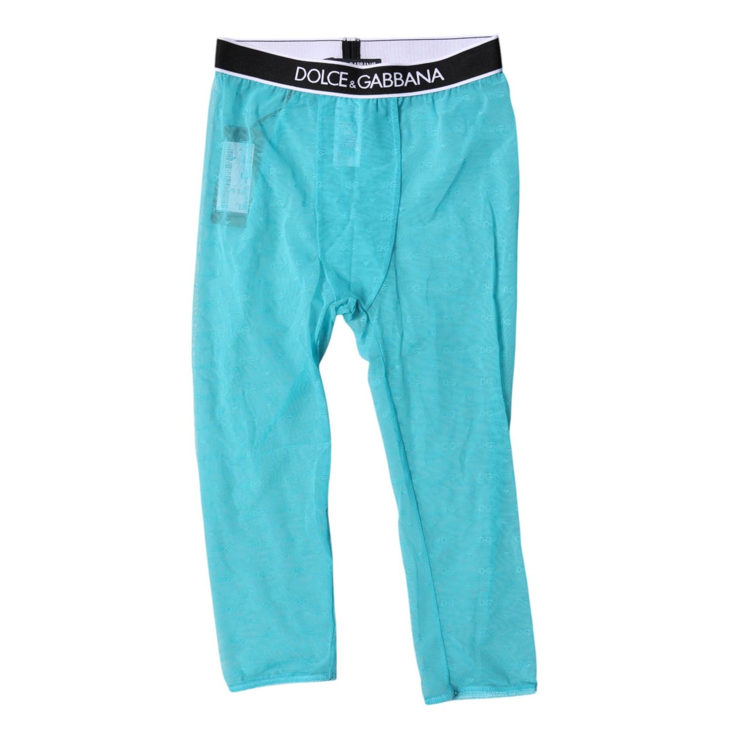 Dolce & Gabbana Light Blue DG Logo Nylon Cropped Tights Underwear