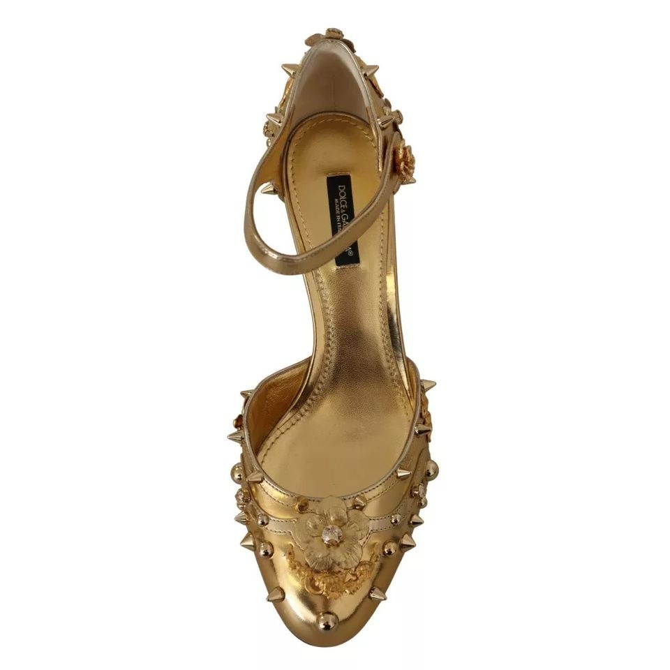 Dolce & Gabbana Gold Studs Vally Slingback Sandals Shoes