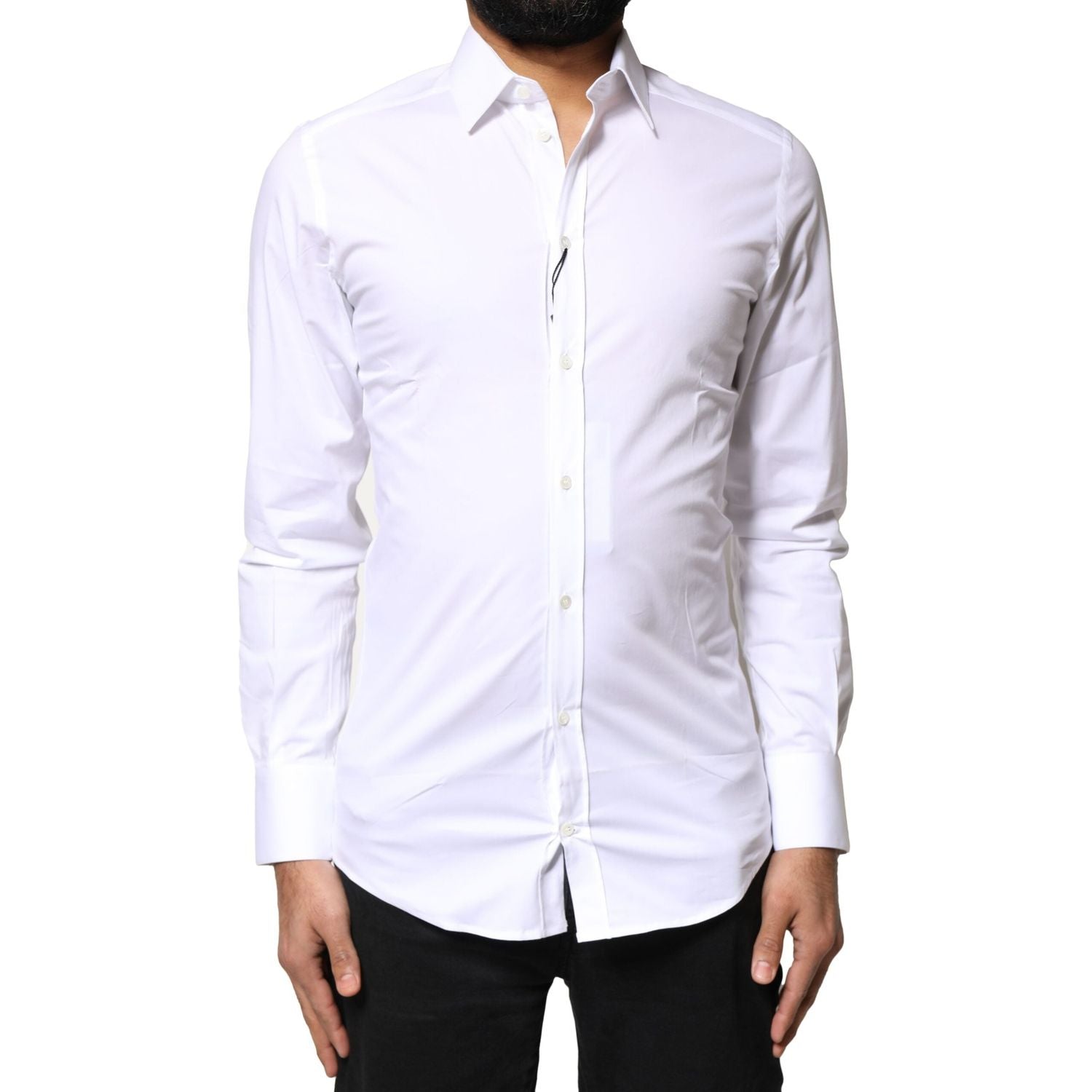 Dolce & Gabbana White GOLD Cotton Long Sleeves Dress Shirt