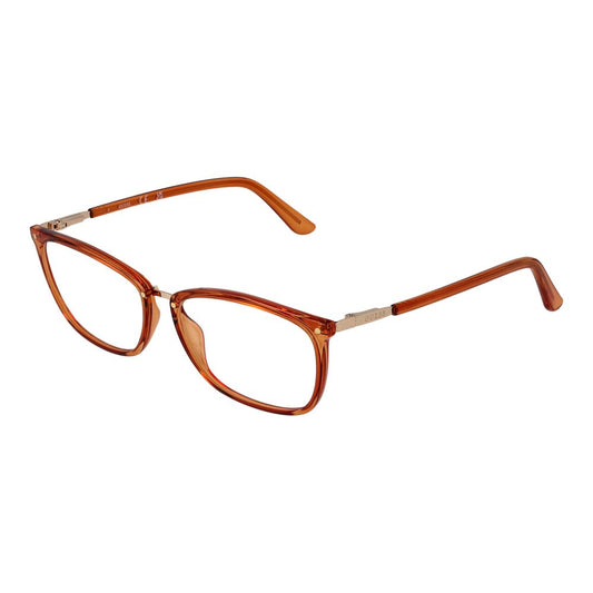 Guess Orange Women Glasses Frame in full-rim rectangle style with plastic material and demo lenses, perfect for a stylish look.