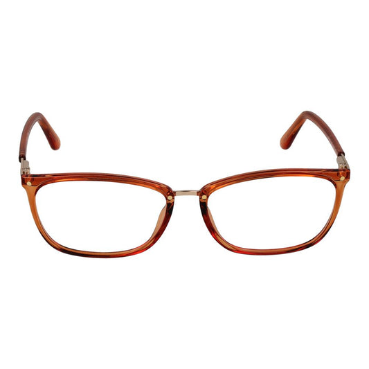 Guess Orange Women Glasses Frame, plastic rectangle full-rim with 54-15-140 size, demo lenses, spring hinge, includes branded case.