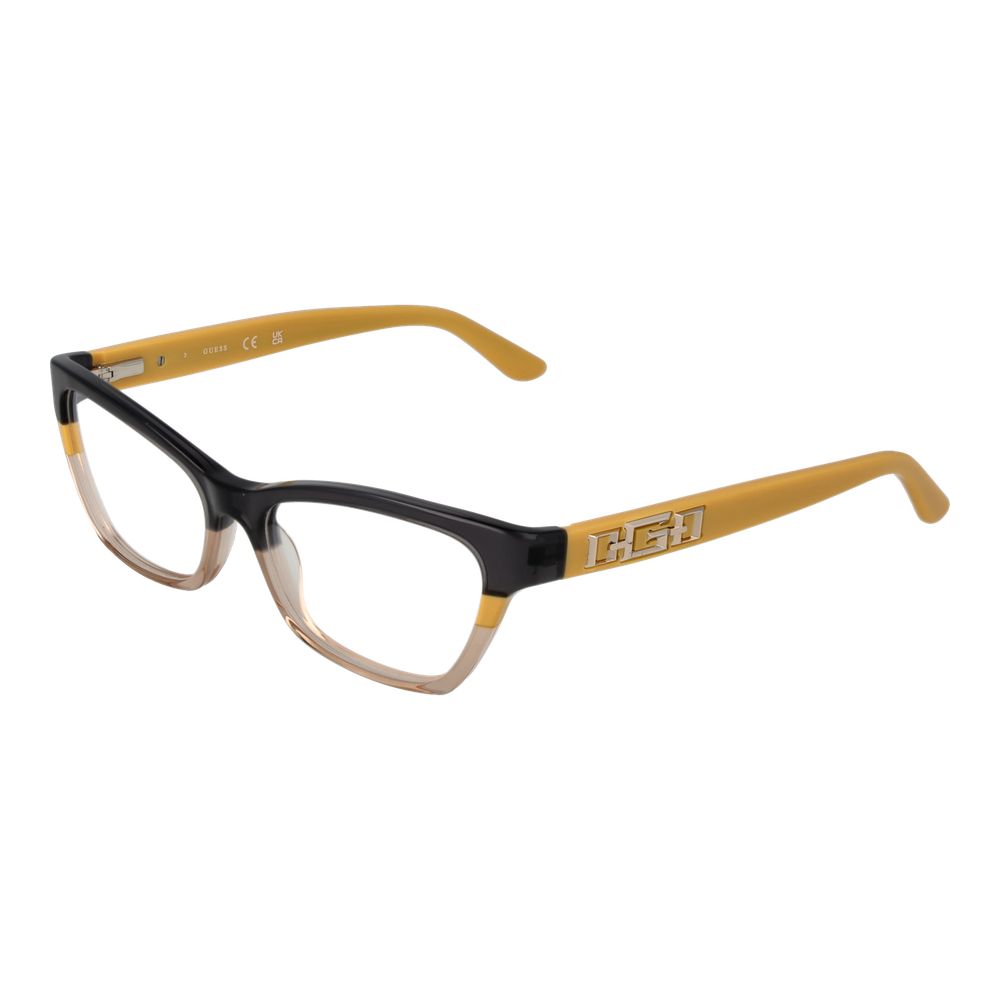 Guess Black Women Glasses Frame - Black acetate full-rim, rectangle style with demo lenses, spring hinge, includes branded case.