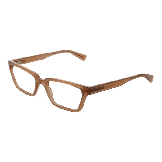 Guess Beige Women Glasses Frame in full-rim plastic with rectangular lenses and spring hinges, perfect for a stylish and elegant look.