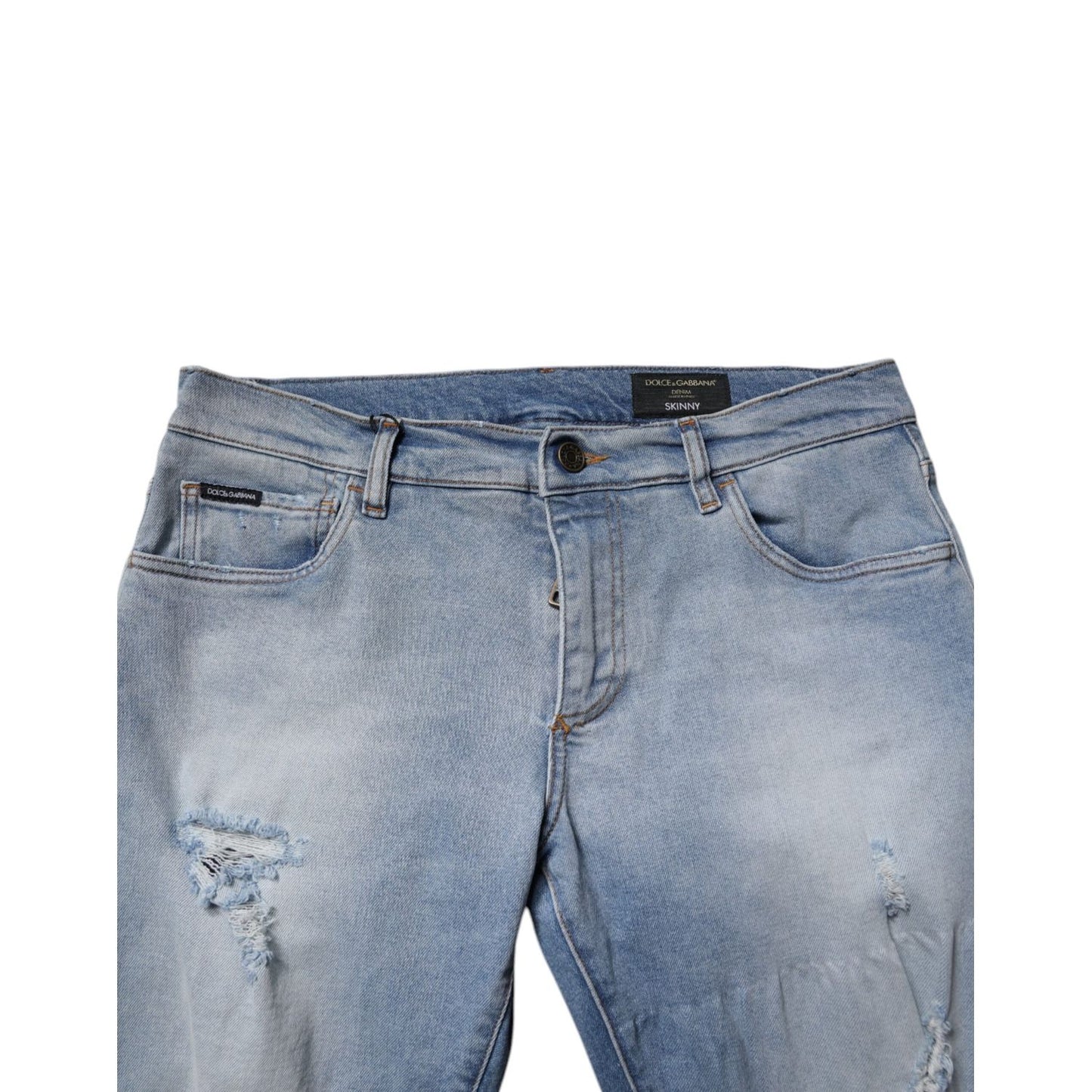 Dolce & Gabbana Blue Tattered Cotton Skinny Men Denim Jeans