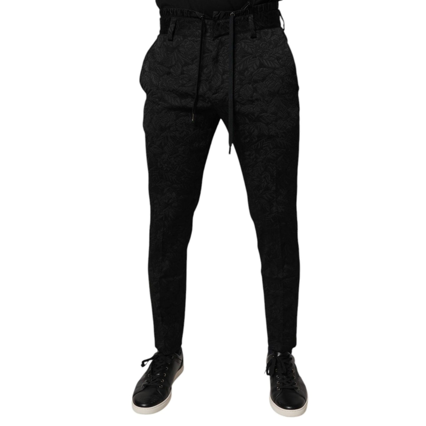 Dolce & Gabbana Black Brocade Polyester Skinny Dress Pants