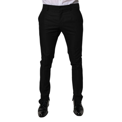 Dolce & Gabbana Black Virgin Wool MenSkinny Dress Formal Pants