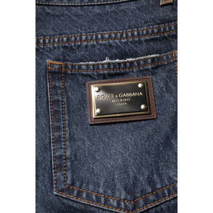 Dolce & Gabbana Beige Blue Floral Cotton Men Denim Jeans