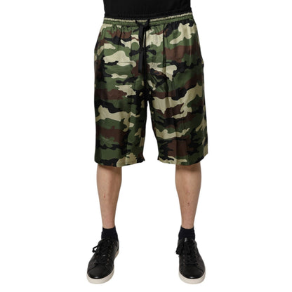 Dolce & Gabbana Multicolor Camouflage Silk Mid Waist Bermuda Shorts