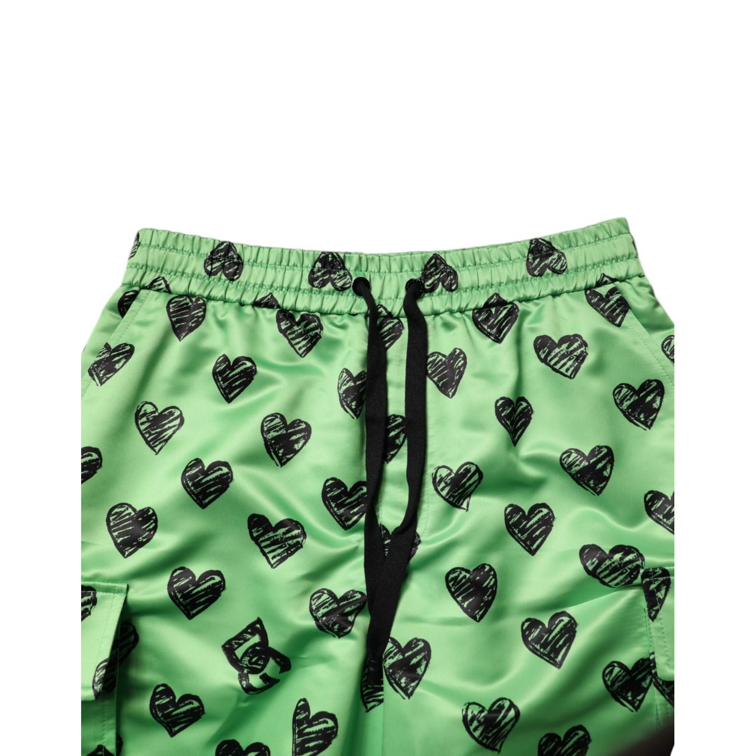 Dolce & Gabbana Green Heart Print Cargo Men Bermuda Shorts