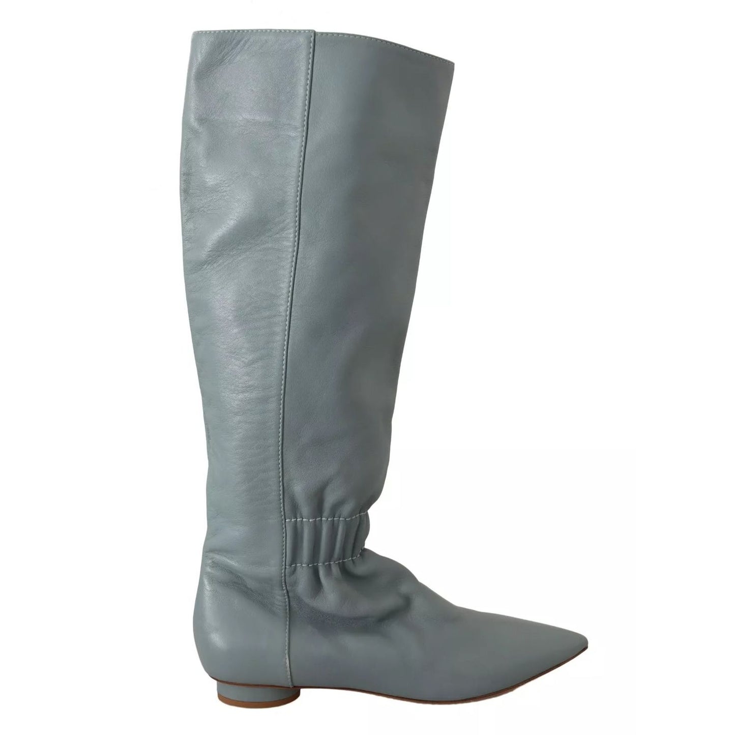 Valentino Blue Leather Elastic Flats Pull On Knee High Boots Shoes