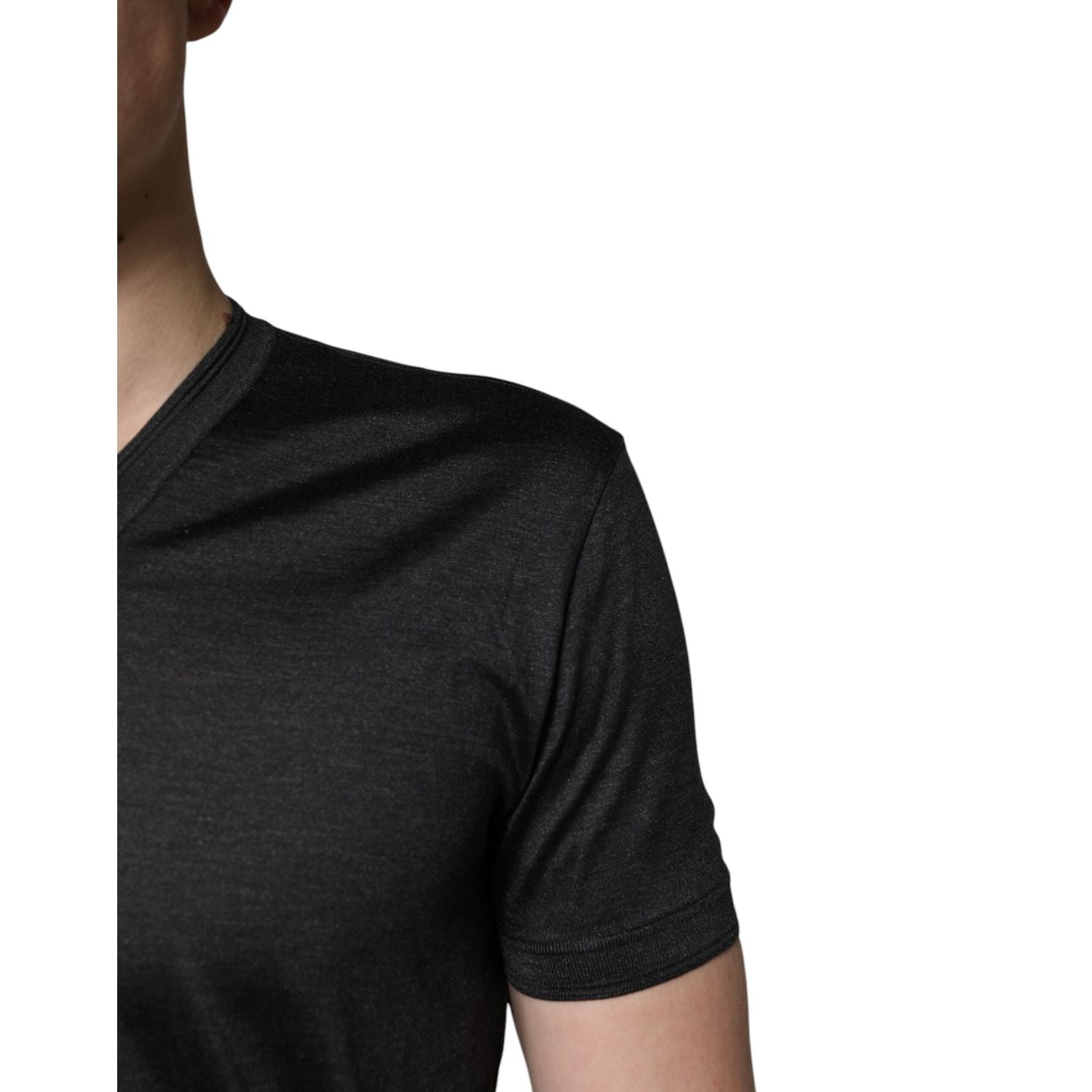 Dolce & Gabbana Dark Gray Silk V-neck Short Sleeves T-shirt