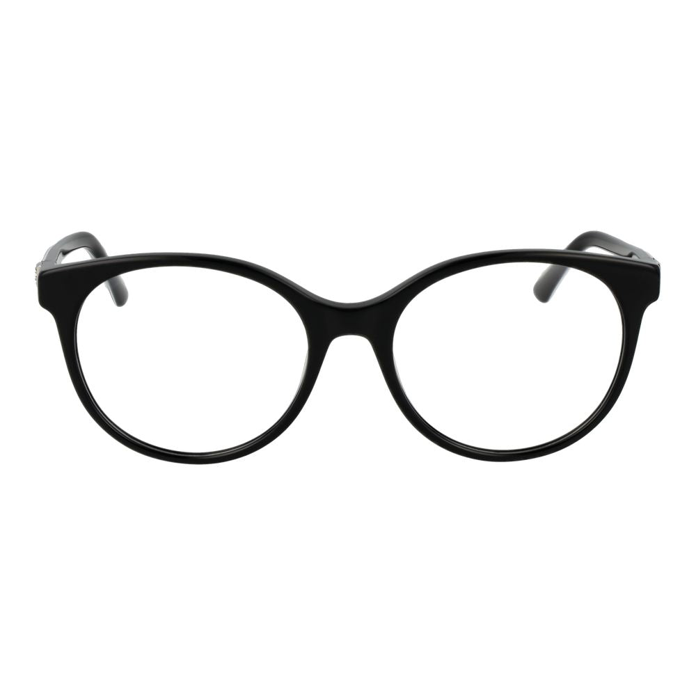 Guess Black Women Glasses Frame, black acetate round full-rim, 55-18-140 size with spring hinge, demo lenses, includes branded case.