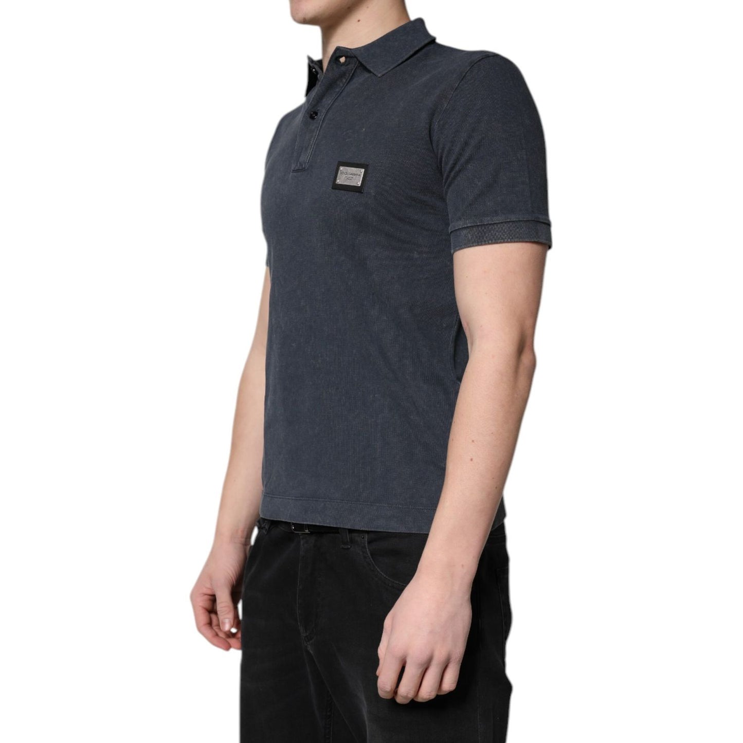 Dolce & Gabbana Dark Blue Logo Plaque Cotton Men Polo Shirt T-shirt