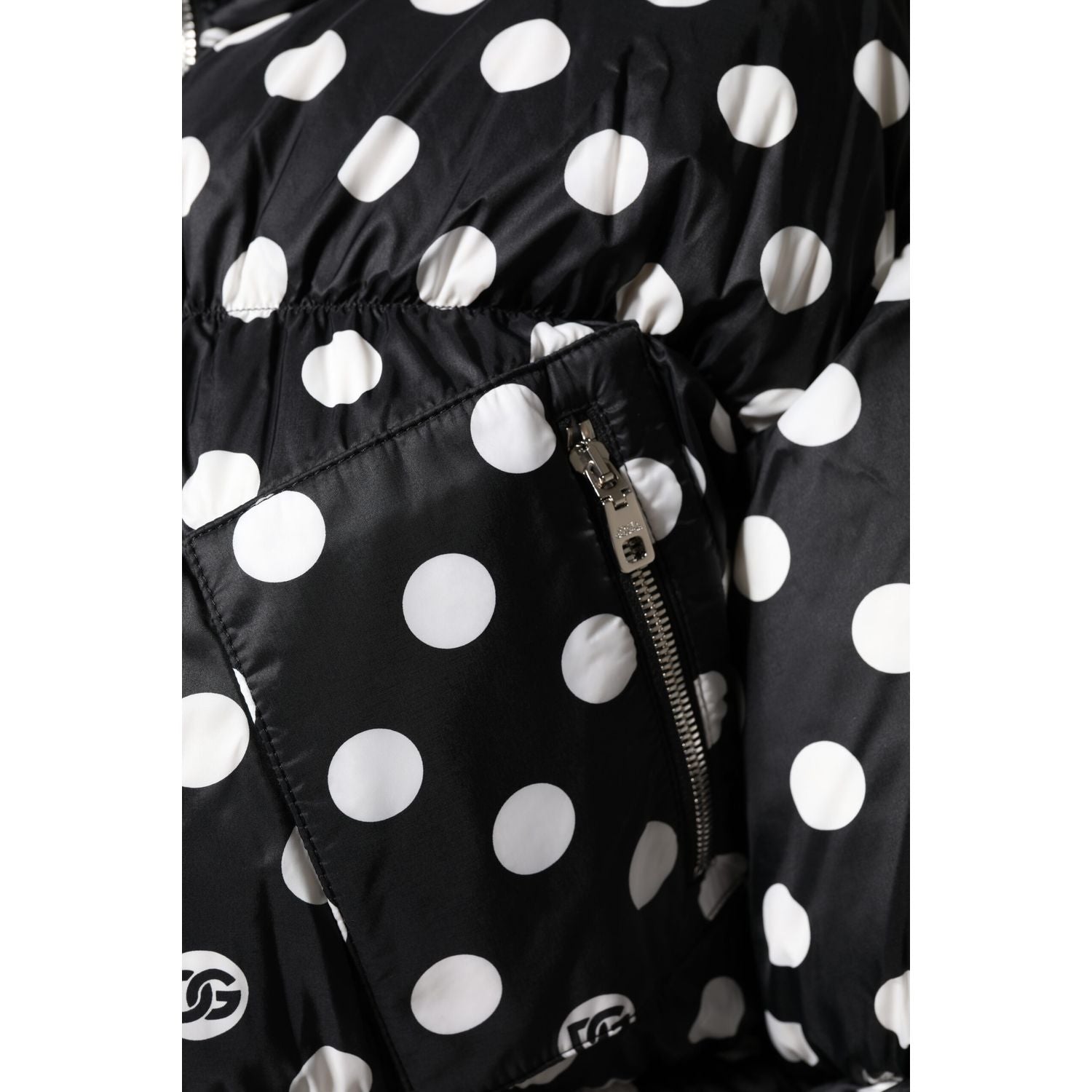 Dolce & Gabbana Black White Polka Dot Full Zip Puffer Jacket
