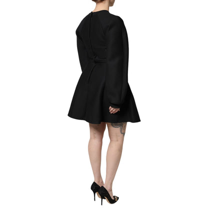 Dolce & Gabbana Black Cotton Long Sleeves A-line Mini Dress