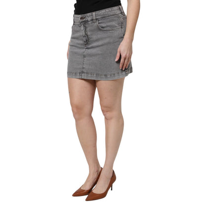 Dolce & Gabbana Gray Cotton Stretch Mid Waist Denim Mini Skirt