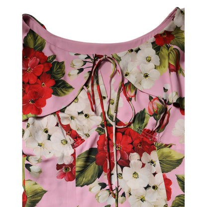 Dolce & Gabbana Pink Floral Silk Short Sleeves Blouse Top