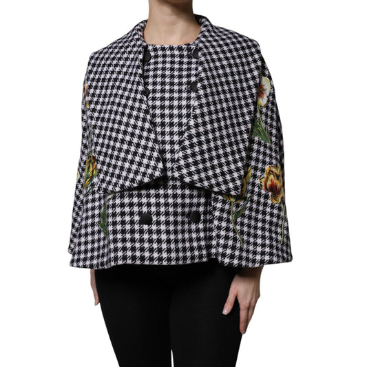 Dolce & Gabbana Black White Monochrome Patterned Floral Cape Jacket