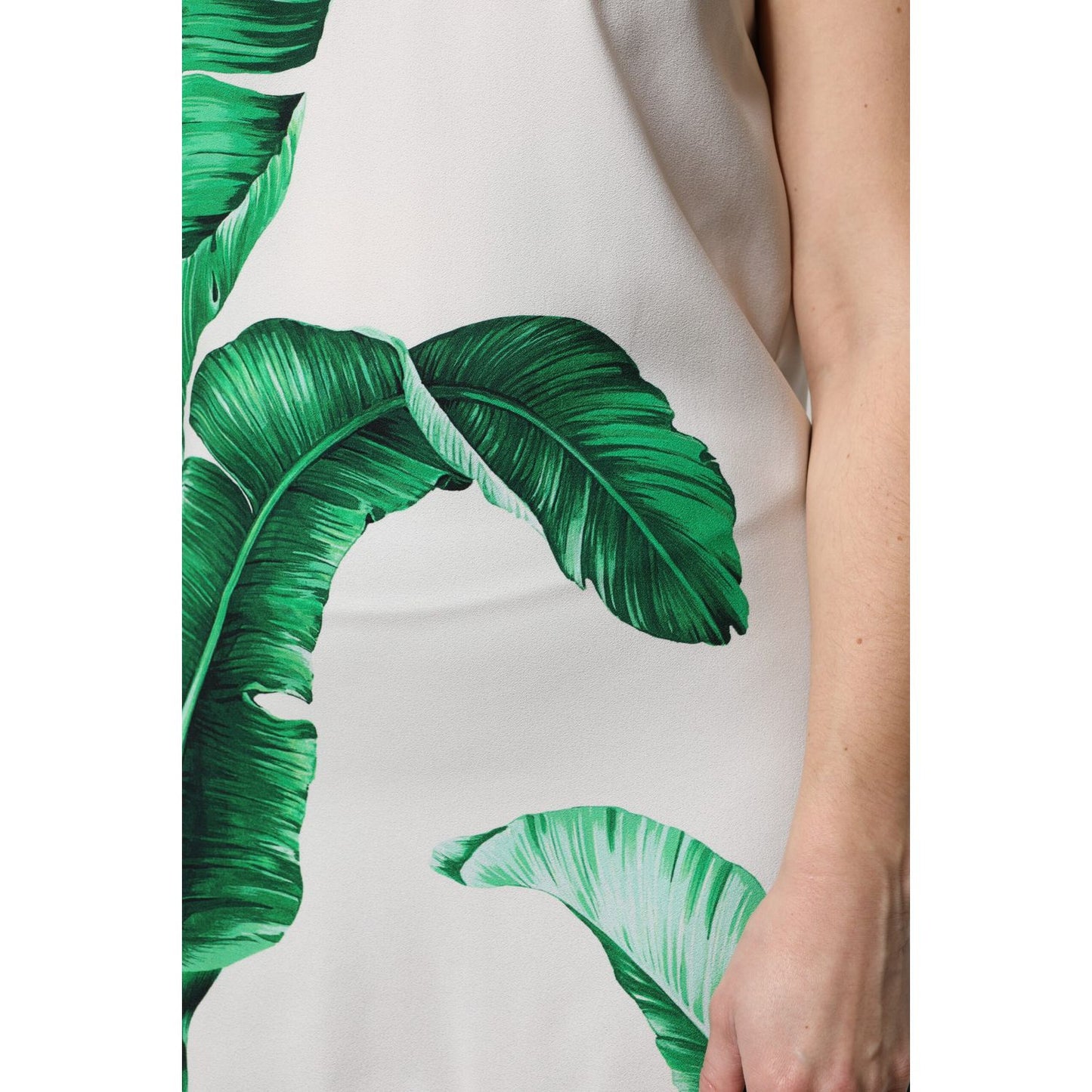 Dolce & Gabbana White Banana Leaf Print Round Neck Tank Top