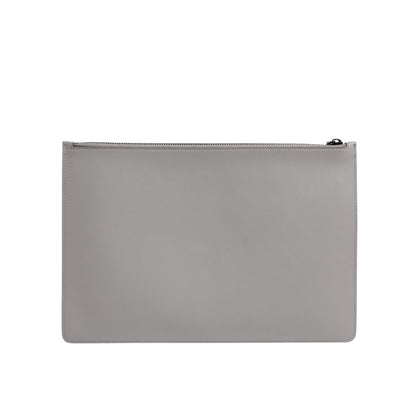 Dolce & Gabbana Gray Solid Leather DG Logo Men Clutch Zip Pouch Bag