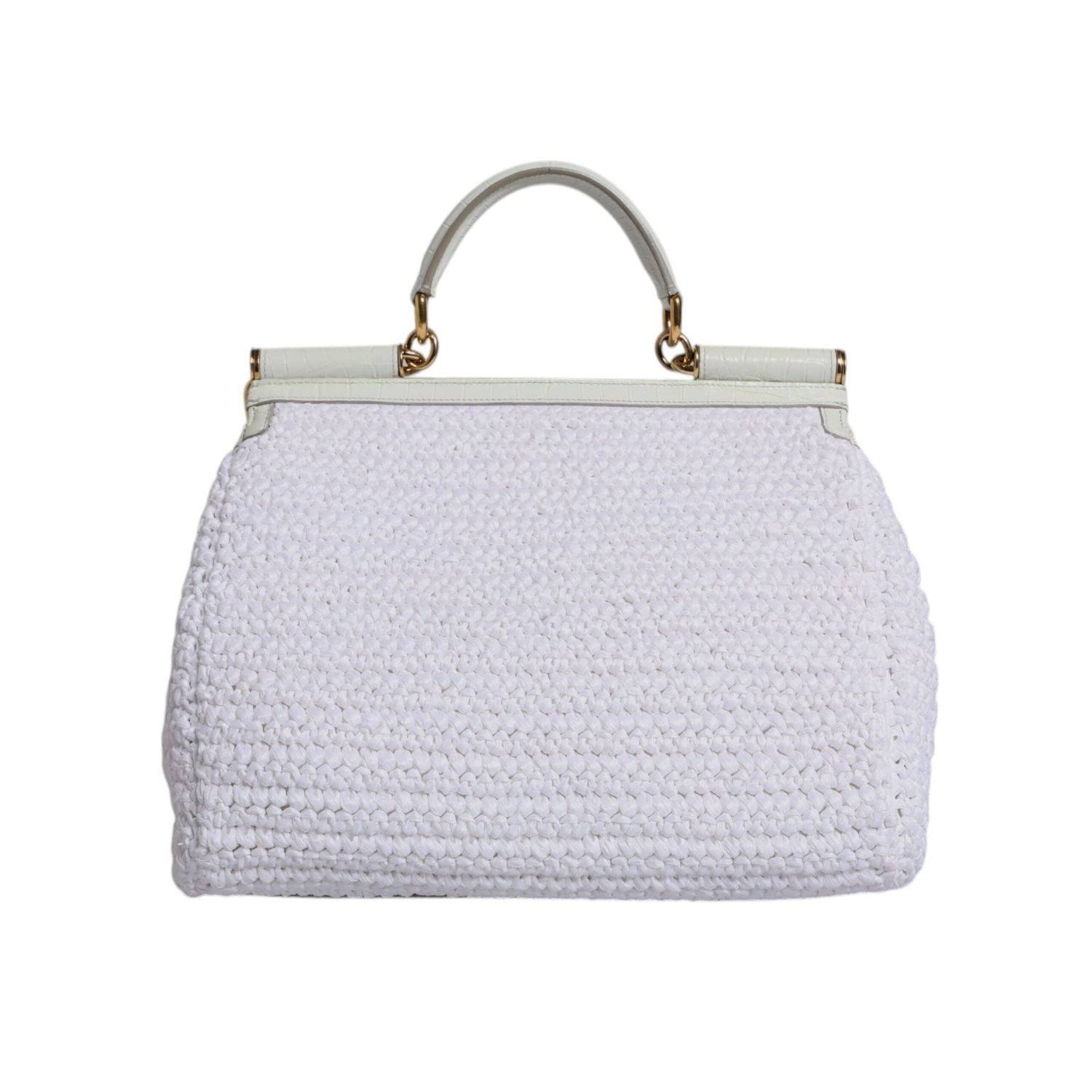 Dolce & Gabbana White Rafia Leather Top Handle Crossbody Bag