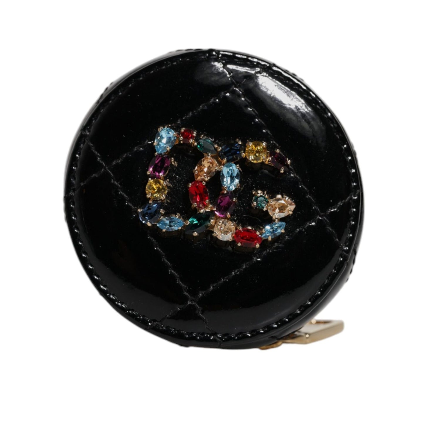 Dolce & Gabbana Black Lamb Leather DG Crystal Round Coin Purse Wallet Dolce & Gabbana