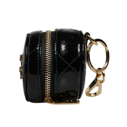 Dolce & Gabbana Black Lamb Leather DG Crystal Round Coin Purse Wallet Dolce & Gabbana