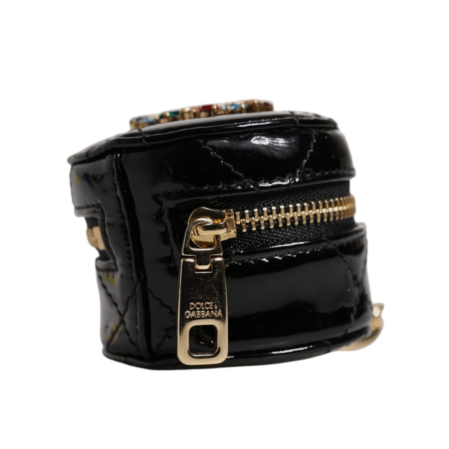 Dolce & Gabbana Black Lamb Leather DG Crystal Round Coin Purse Wallet Dolce & Gabbana