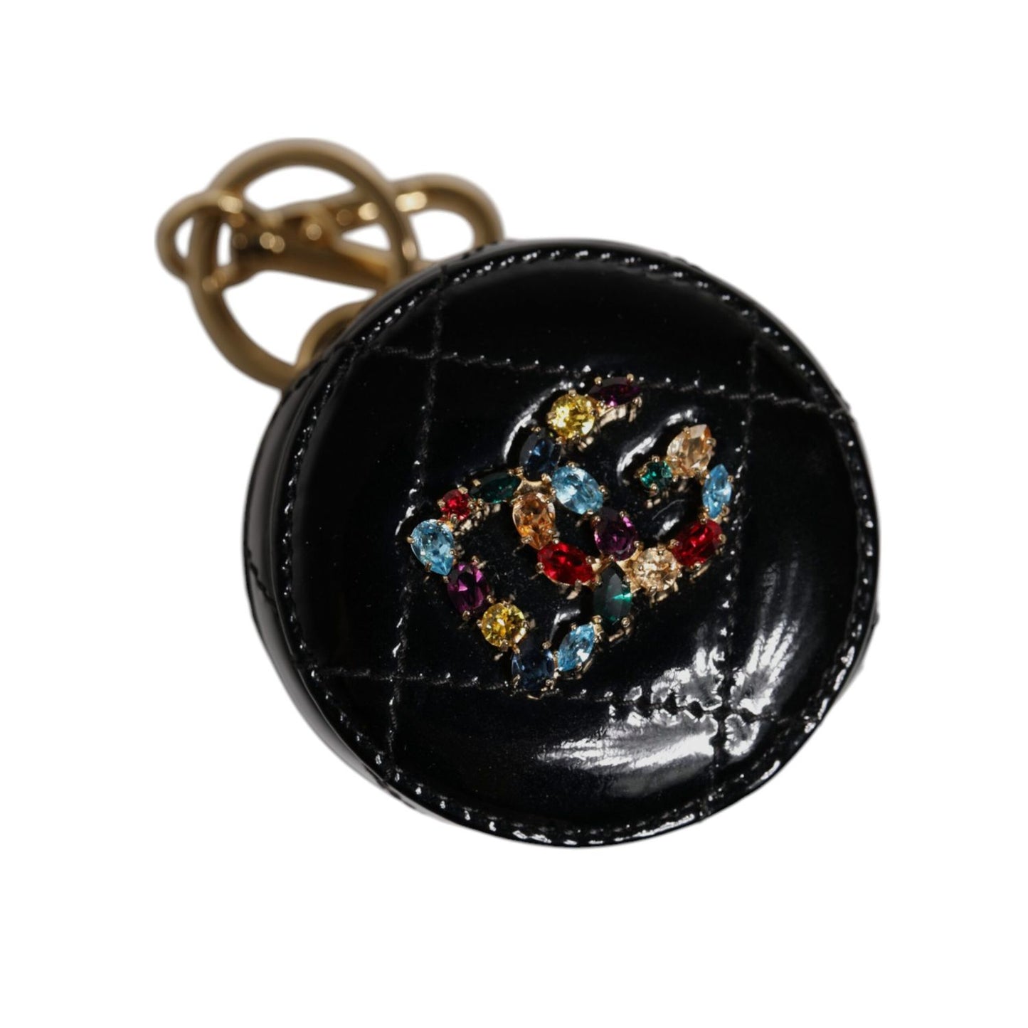 Dolce & Gabbana Black Lamb Leather DG Crystal Round Coin Purse Wallet Dolce & Gabbana