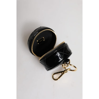 Dolce & Gabbana Black Lamb Leather DG Crystal Round Coin Purse Wallet Dolce & Gabbana