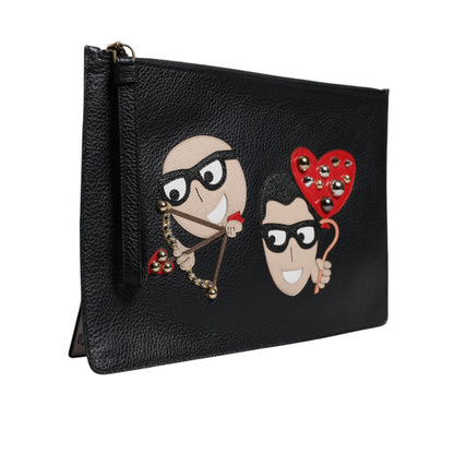 Dolce & Gabbana Black #DGFamily Embellished Leather Clutch Bag Dolce & Gabbana