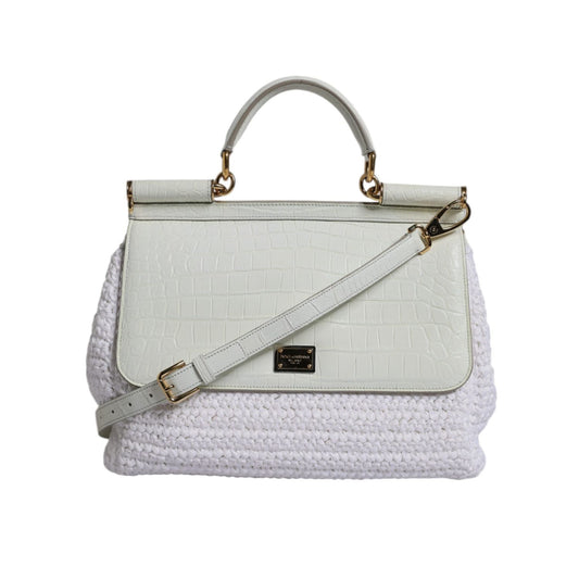 Dolce & Gabbana White Rafia Leather Top Handle Crossbody Bag Dolce & Gabbana