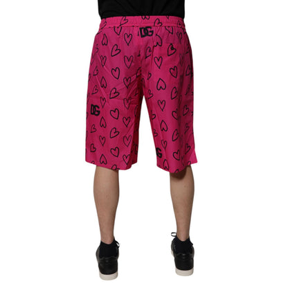 Dolce & Gabbana Pink Cotton Heart Print Bermuda Shorts