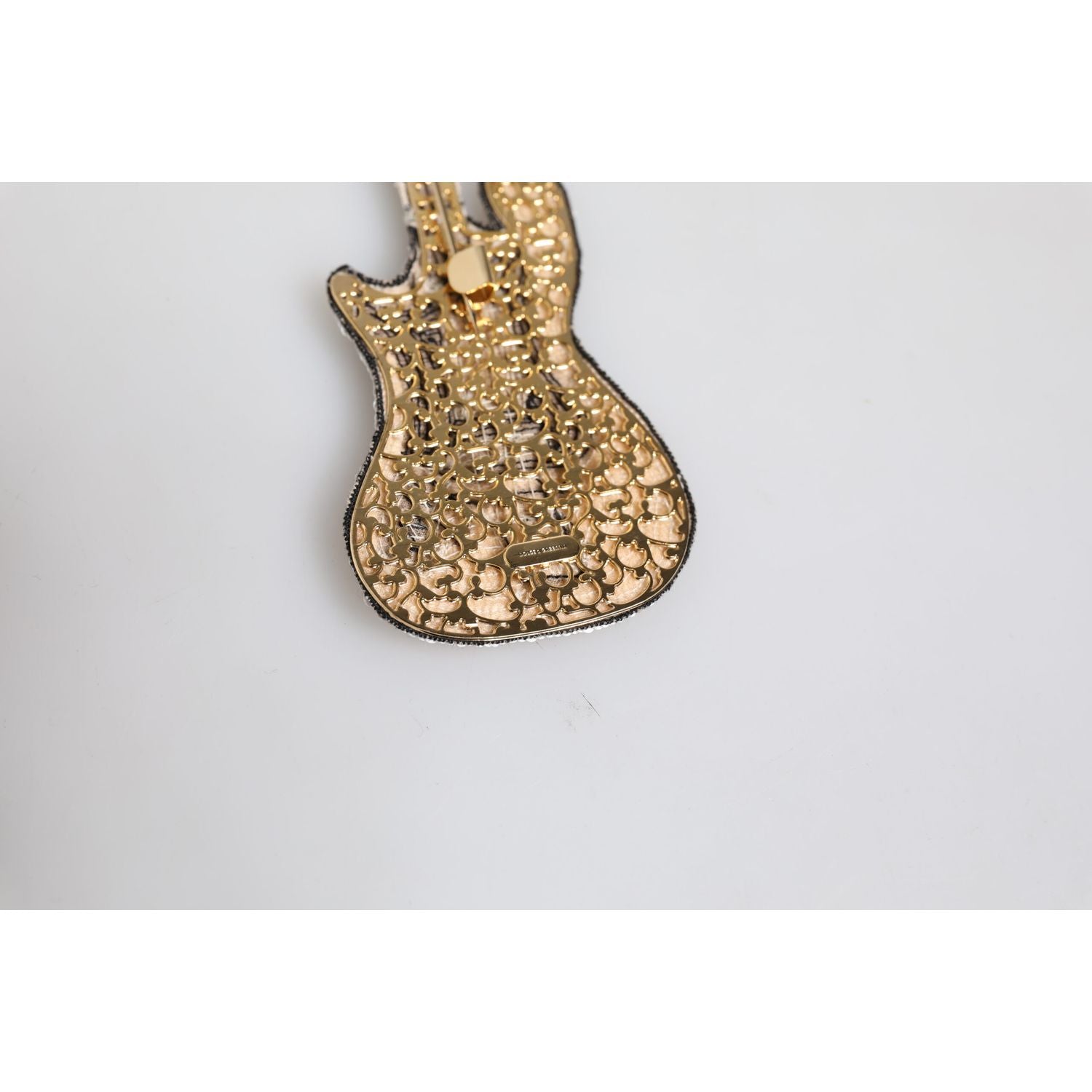 Dolce & Gabbana Gold Brass Logo Beaded Guitar Pin Brooch