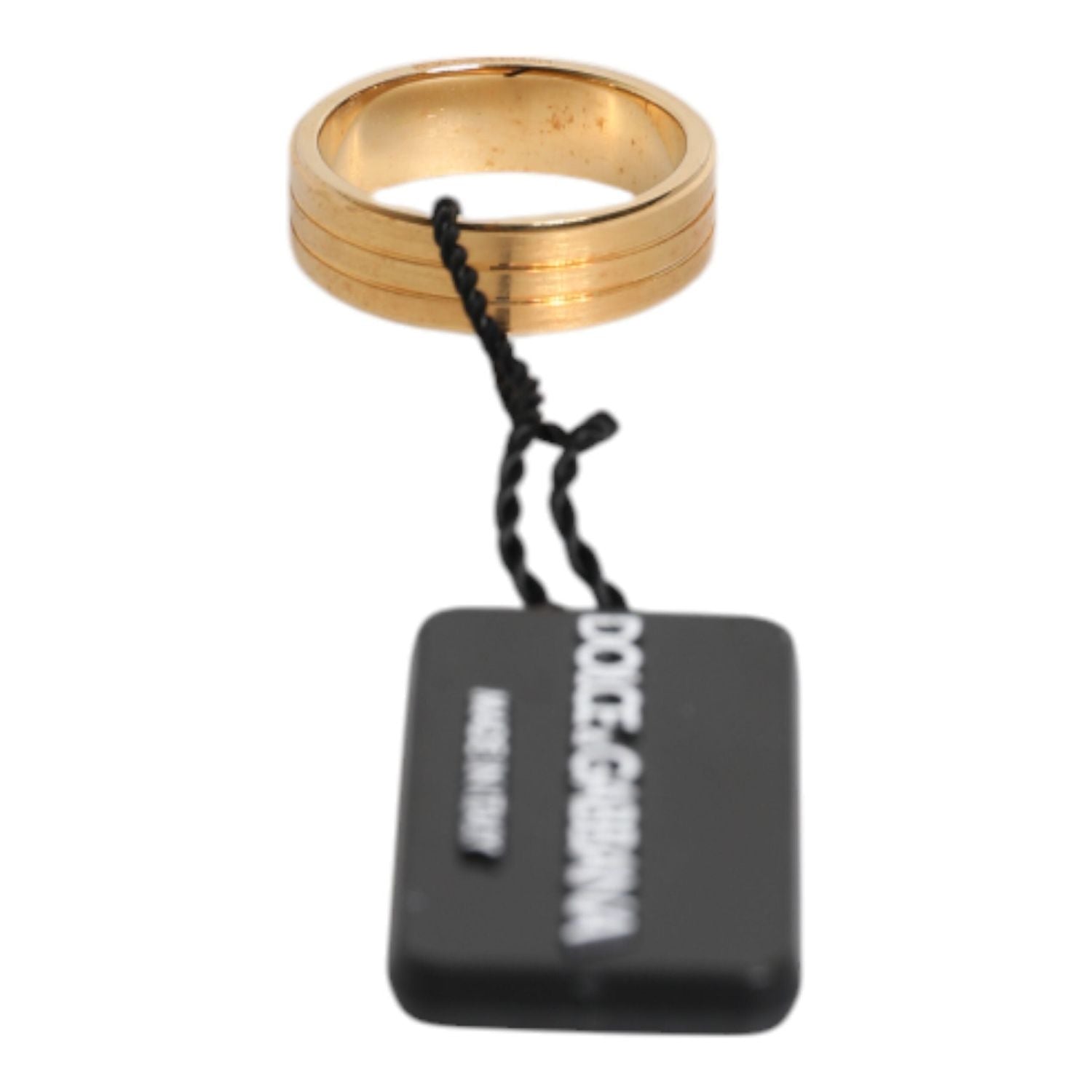 Dolce & Gabbana Gold Tone Brass Red Crystal DG Logo Ring