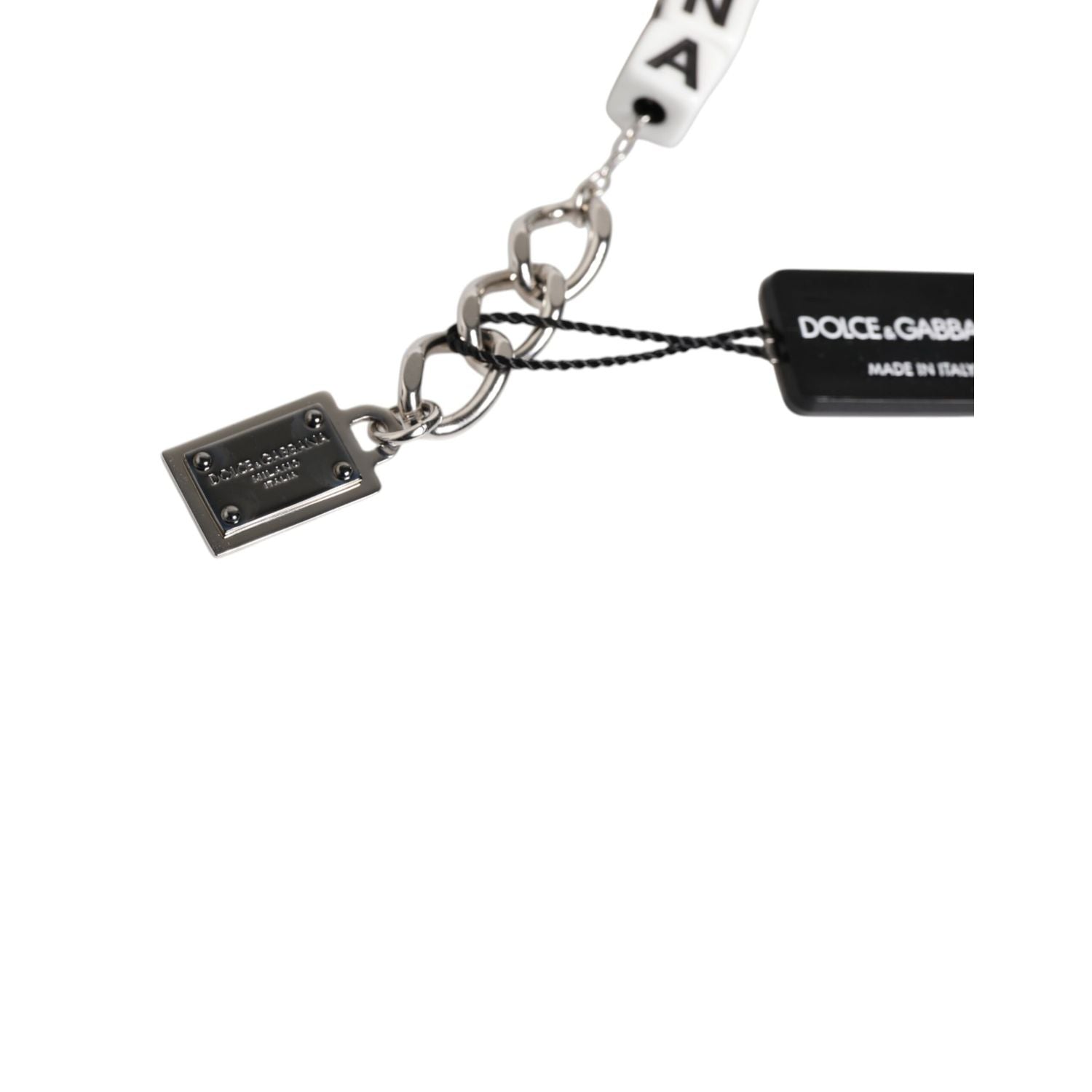 Dolce & Gabbana Silver Brass Chain Dice Logo Embellished Charm Bracelet