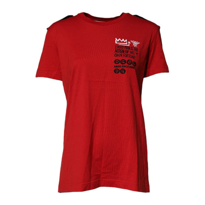 Dolce & Gabbana Red Cotton Graphic Print Crew Neck T-shirt