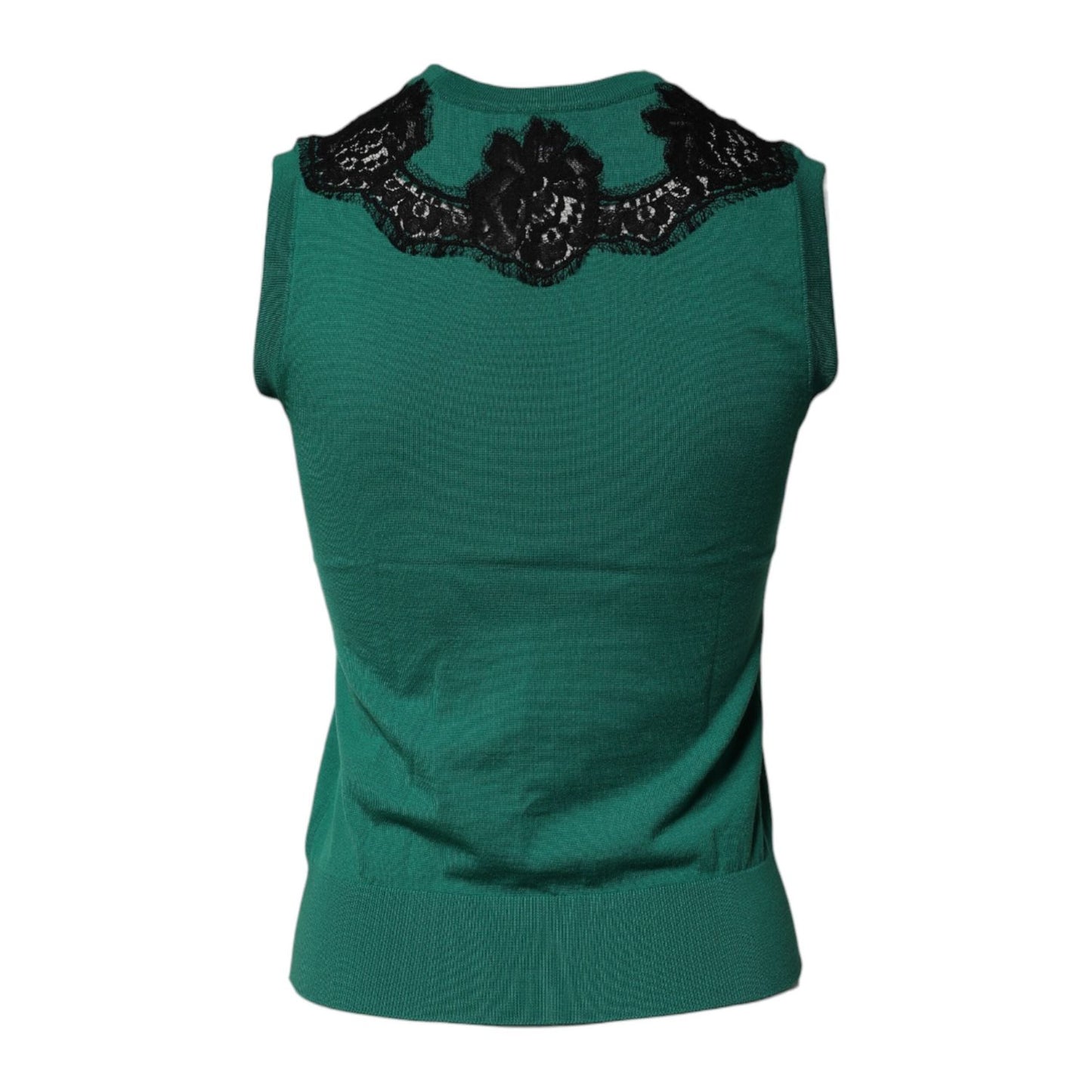 Dolce & Gabbana Green Wool Lace Detail Sleeveless Tank Top