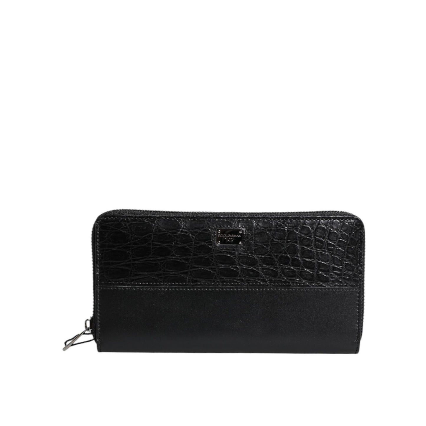 Dolce & Gabbana Black Leather Logo Plaque Zip Around Continental Wallet