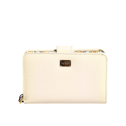 Dolce & Gabbana Ivory Calf Leather Compact Logo Plaque Card Holder Wallet
