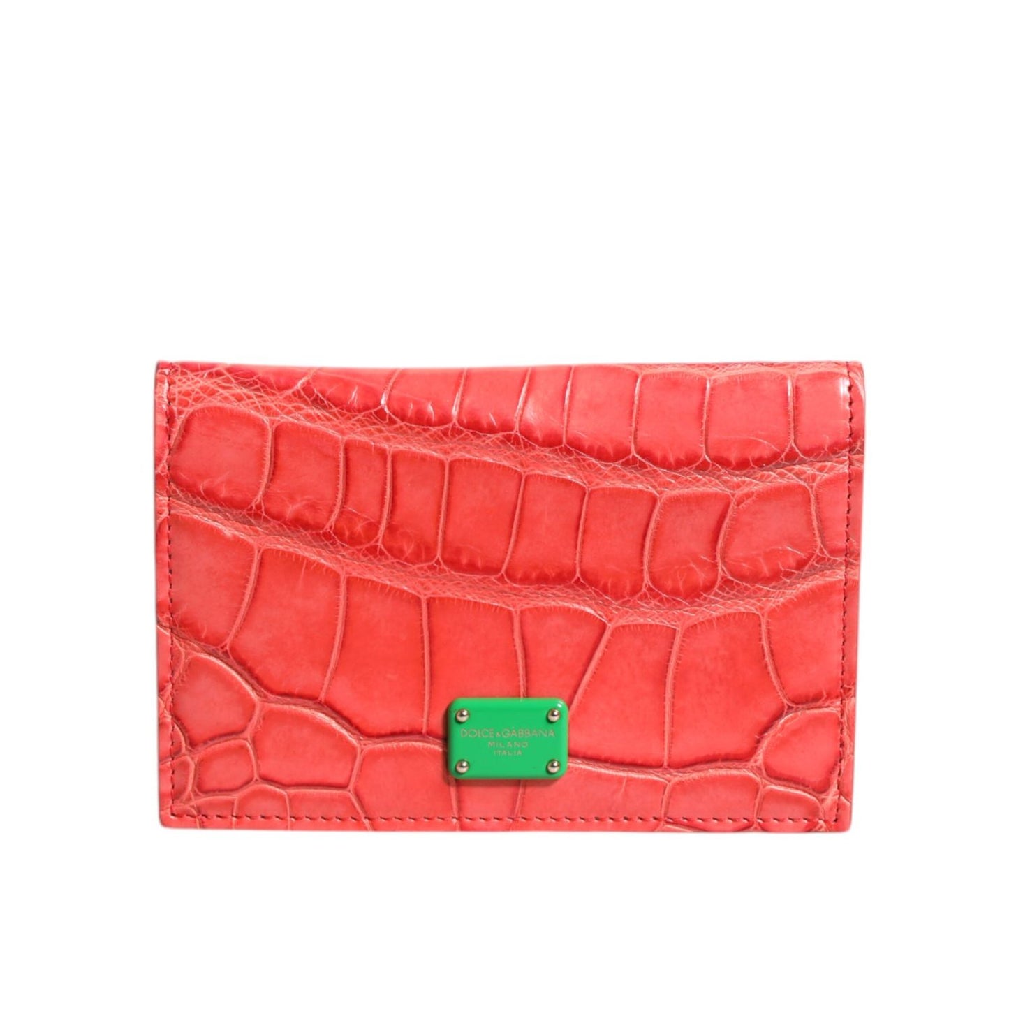 Dolce & Gabbana Red Exotic Leather Logo Plaque Card Holder Wallet