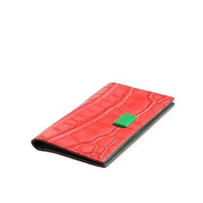 Dolce & Gabbana Red Exotic Leather Logo Plaque Card Holder Wallet