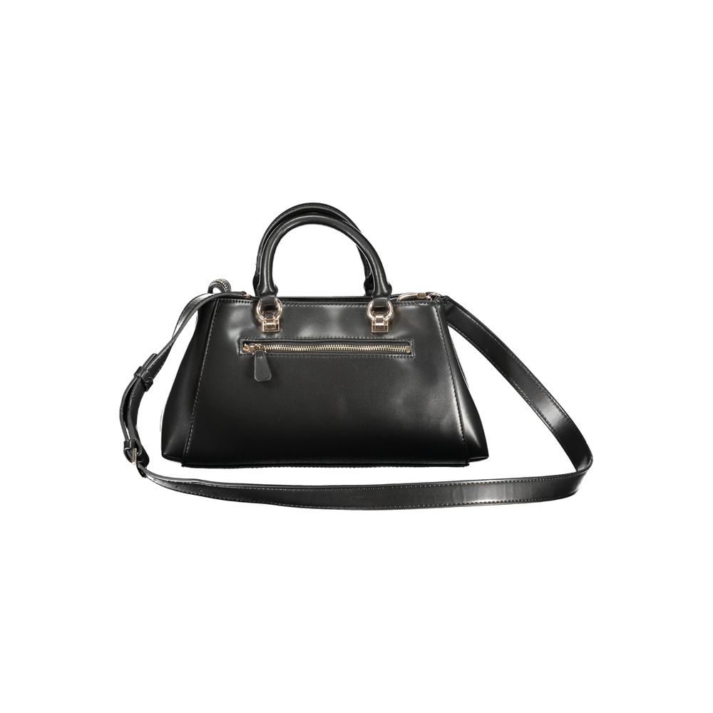 Guess Jeans Black Polyethylene Handbag with adjustable strap, multiple pockets, and logo detailing.
