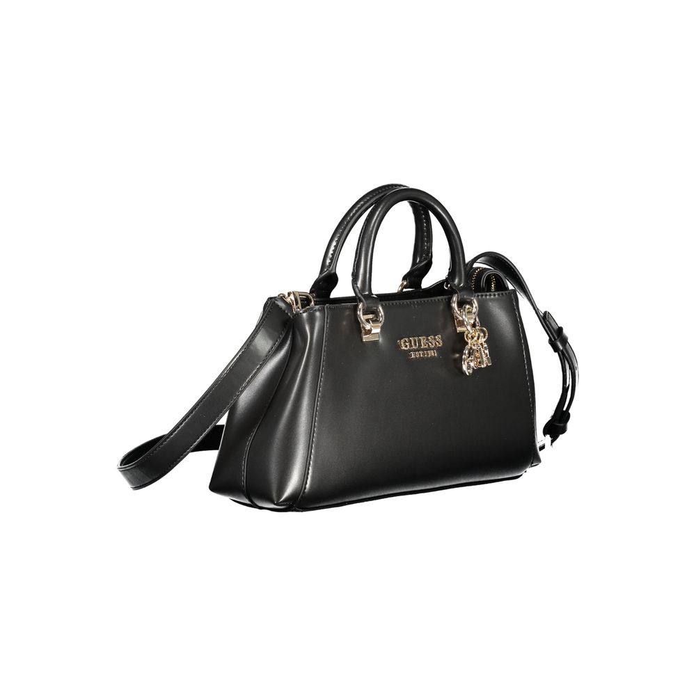 Guess Jeans Black Polyethylene Handbag with adjustable shoulder strap and logo design, featuring multiple pockets and compartments.