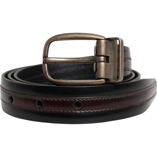 Dolce & Gabbana Black Burgundy Calfskin Metal Logo Buckle Belt BEL9329-100