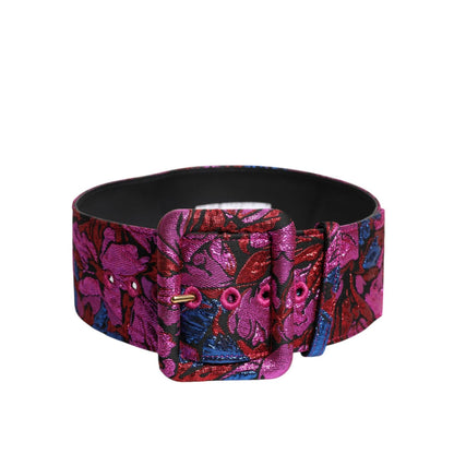 Dolce & Gabbana Multicolor Floral Jacquard Lurex Wide Waist Buckle Belt