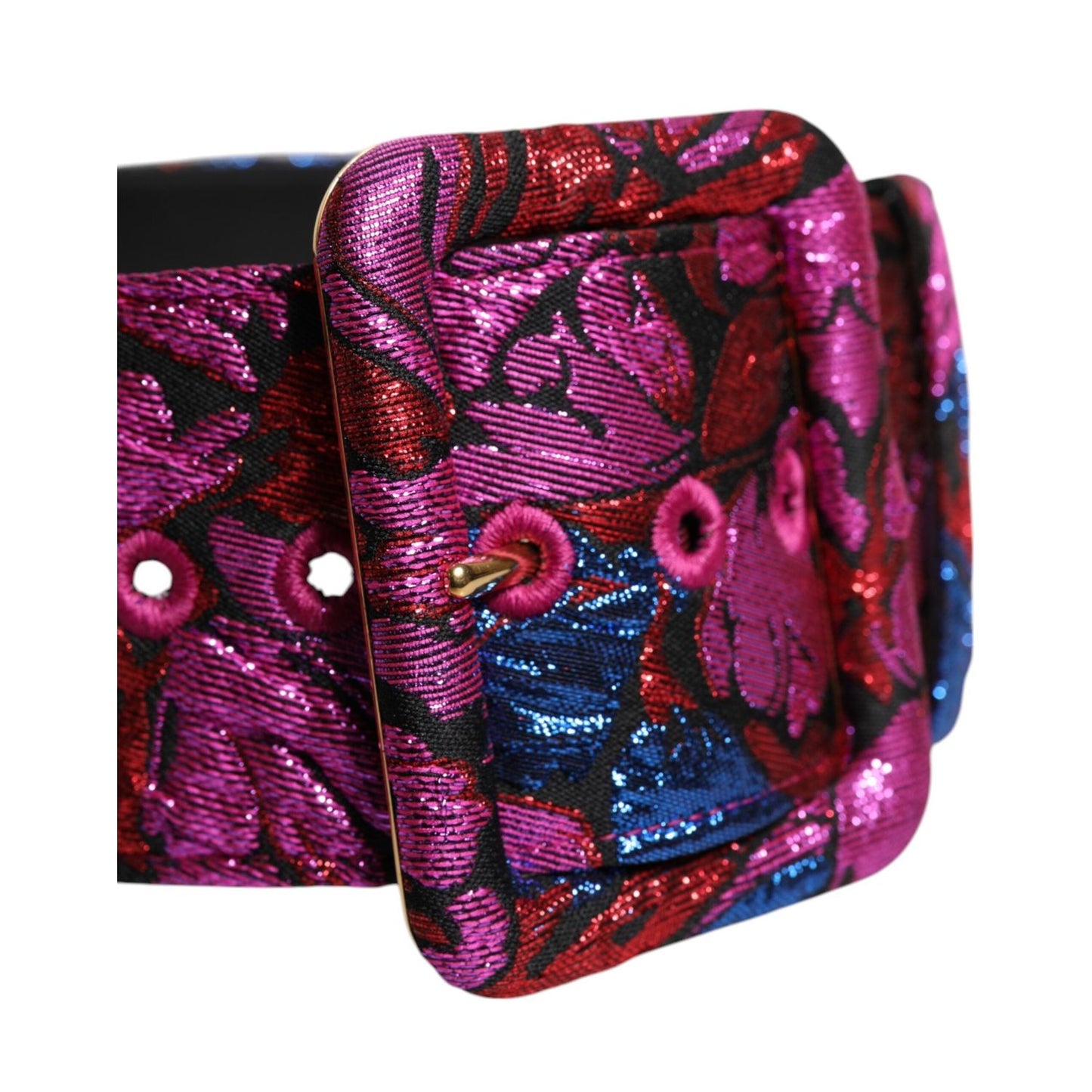 Dolce & Gabbana Multicolor Floral Jacquard Lurex Wide Waist Buckle Belt
