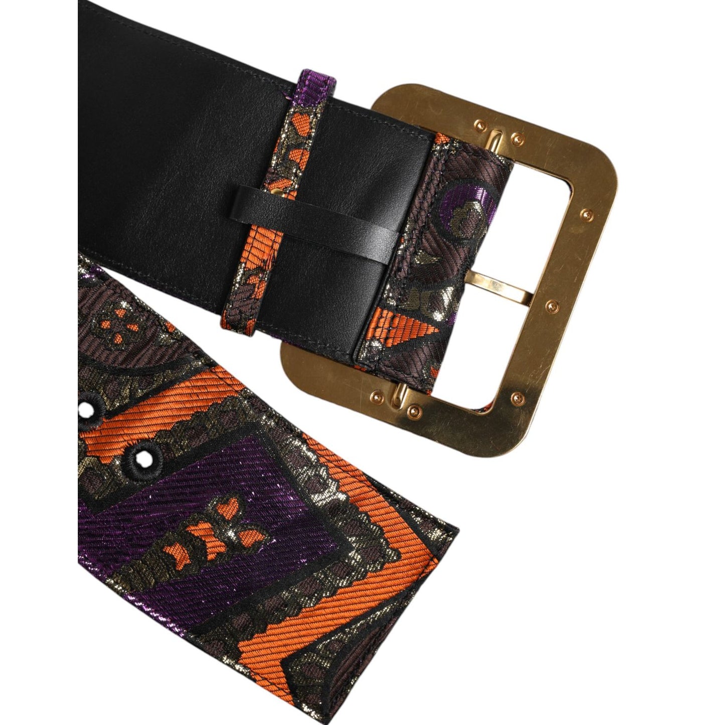 Dolce & Gabbana Multicolor Floral Jacquard Lurex Wide Waist Buckle Belt