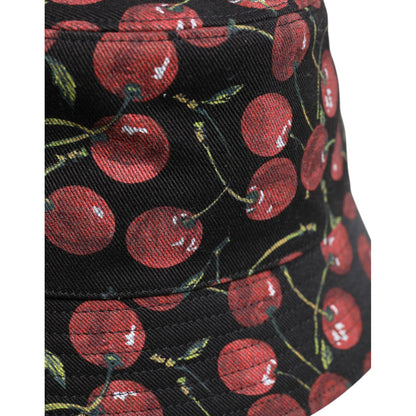 Dolce & Gabbana Black Cotton Printed Wide Brim Bucket Hat