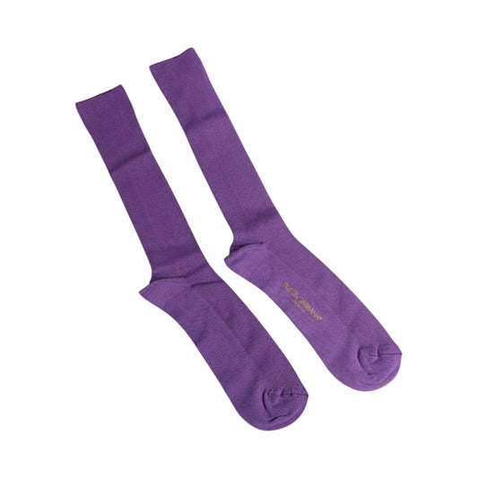 Dolce & Gabbana Purple Cotton Logo Over The Calf Socks
